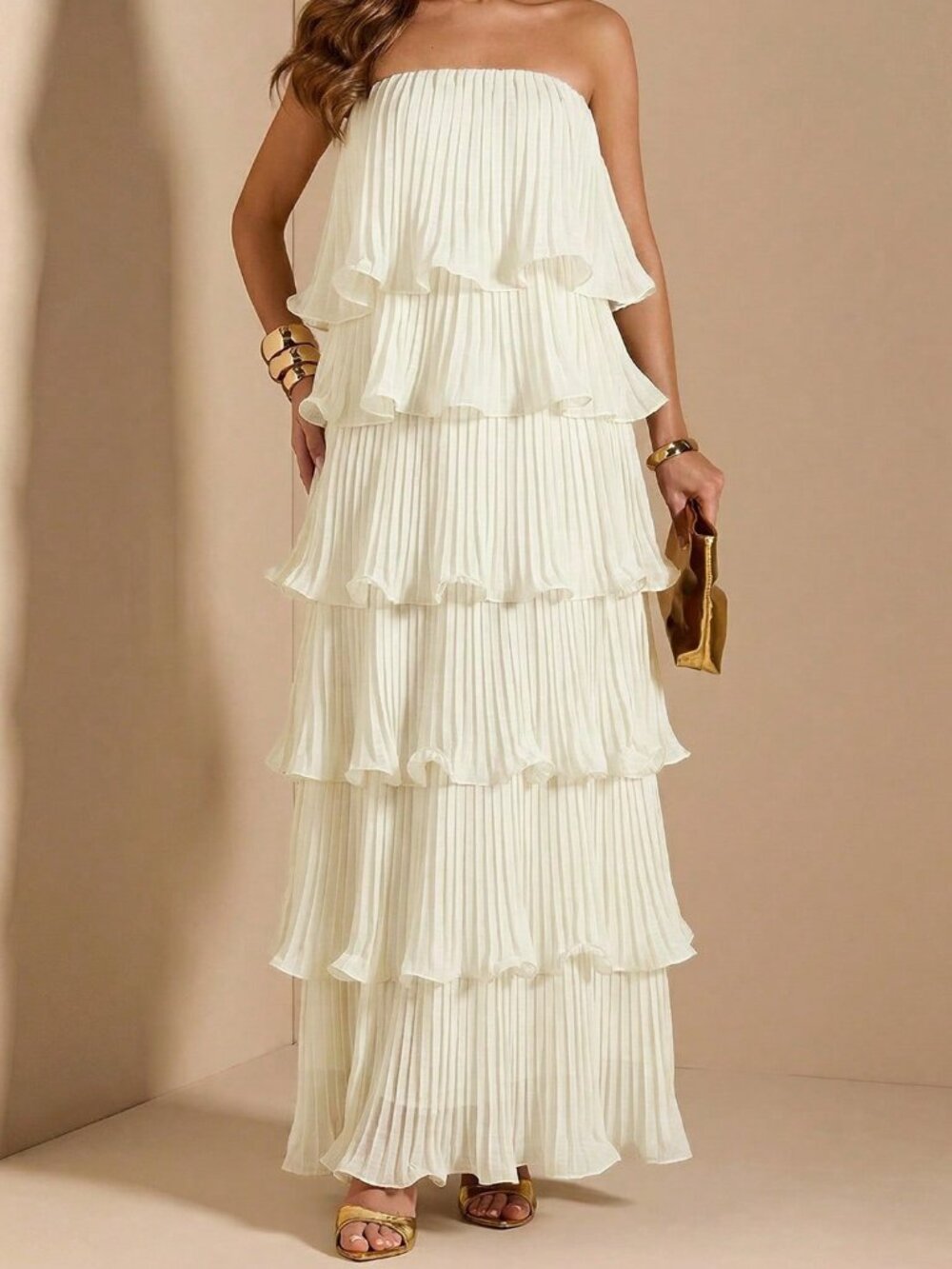 Apricot Elegant Women's Strapless Tiered Dress - Picture 6 of 6